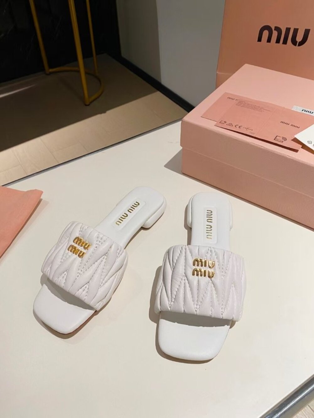 Miu Miu Matelassé soft sheepskin flat shoes
